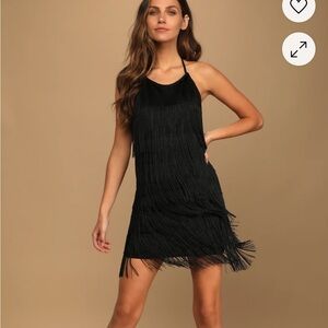 Lulus Black Fringe Halter Dress